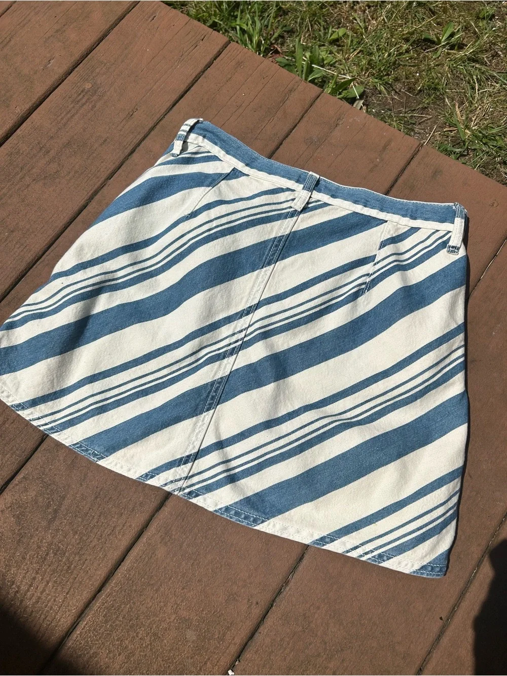 Universal Thread Blue & White Diagonal Stripe Denim Mini Skirt